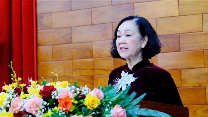 Đồng chí Trương Thị Mai - Ủy viên Bộ Chính trị, Thường trực Ban Bí thư, Trưởng Ban Tổ chức Trung ương phát biểu tại Hội nghị