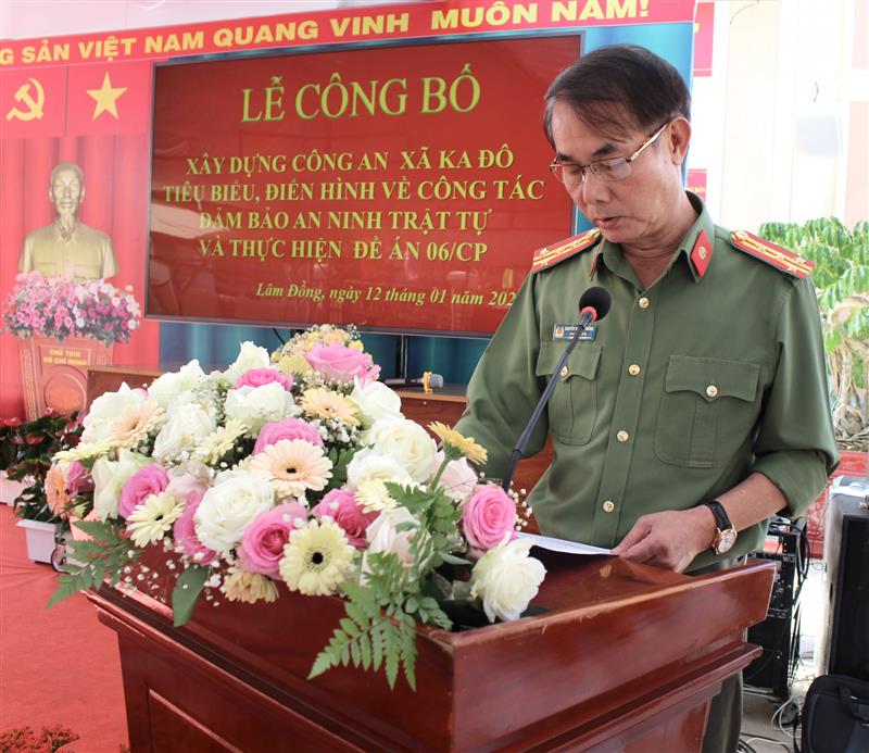 Đại tá Nguyễn Quang Thống- Phó Giám đốc Công an tỉnh Lâm Đồng phát biểu chỉ đạo tại buổi lễ